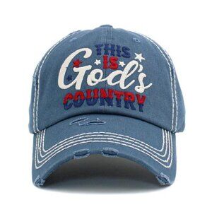 Womens This is God's Country Vintage Ballcap Baseball Cap Hat Distressed Blue